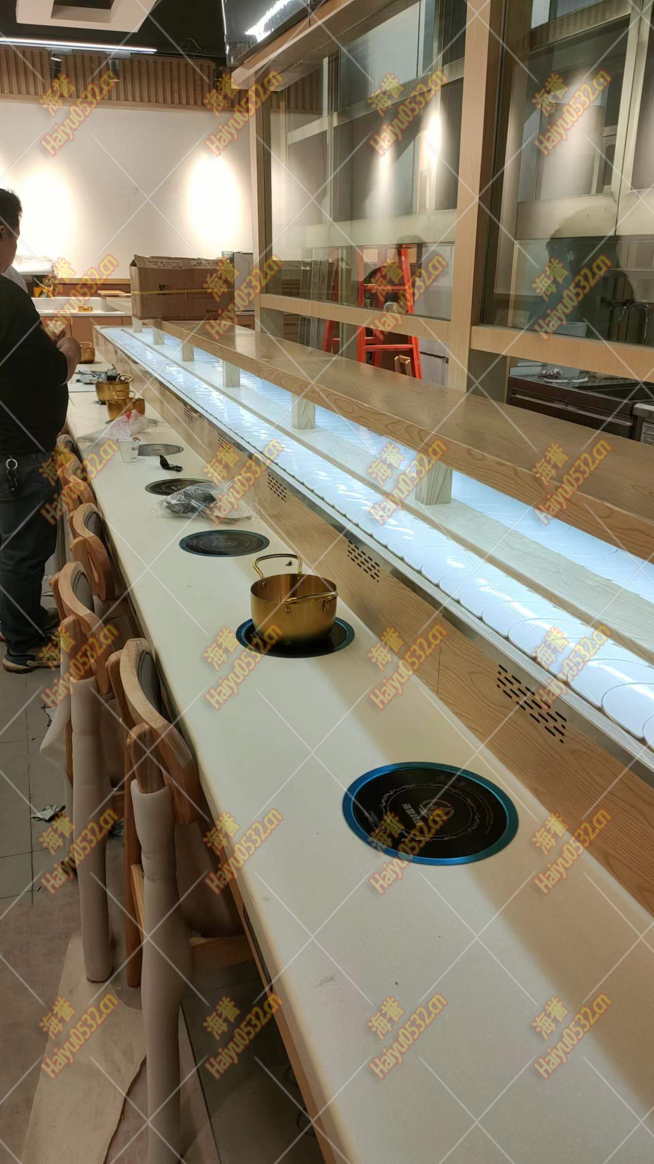 高端定制單涮排煙回轉小火鍋設備